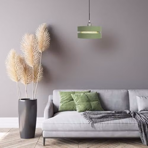Happy Homewares Modern Green Linen Fabric Triple Tier Cylinder Ceiling Pendant Light Shade, Diameter: 26 cm – 4