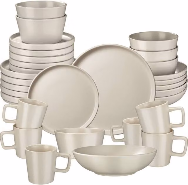 tectake Una 30 Piece Stoneware Dinnerware Set in Taupe