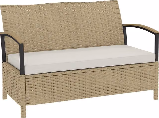 Outsunny 2 Seater PE Rattan Garden Storage Bench with Padded Cushions, Beige – 1