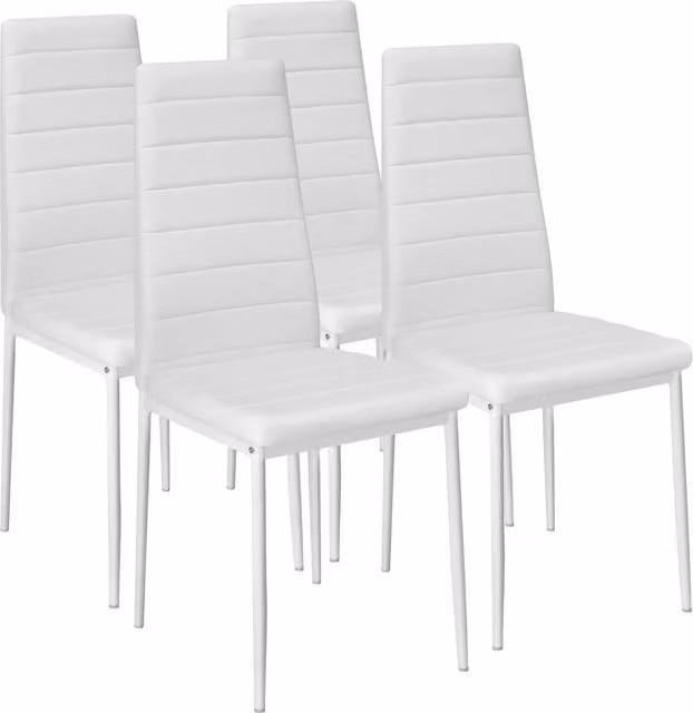 tectake Thomas Set of 4 Modern Dining Chairs in White Synthetic Leather