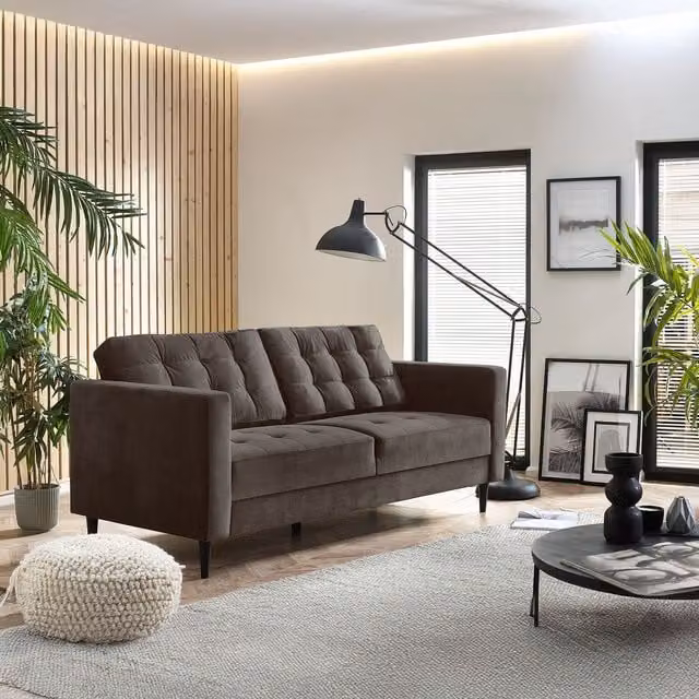 FurnitureboxUK Juno 3-Seater Velvet Sofa in Mink with Solid Wood Frame