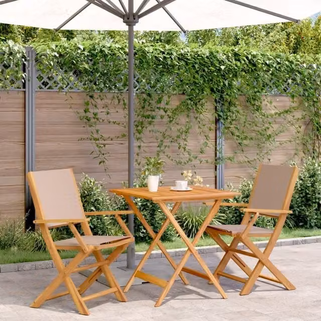 Berkfield Home 3 Piece Modern Bistro Set in Beige Acacia Wood and Fabric – 1