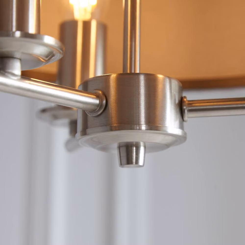 First Choice Lighting Chatsworth Set of 2 Semi Flush Ceiling Lights with Grey Fabric Shades in Brushed Chrome and Silver – 2