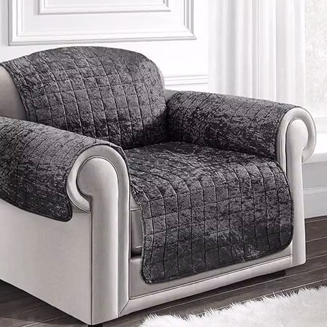 Intimates Water Repellent and Stain Resistant Crushed Velvet Sofa Protector in Anthracite Grey