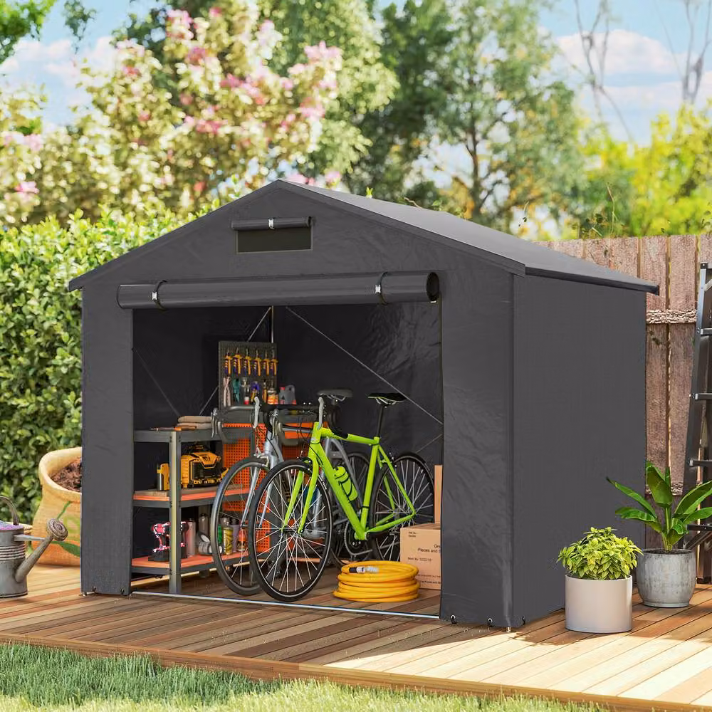 Rolipo Waterproof Bike Storage Tent with Zipper Door, Dark Grey, W: 243.84 cm, D: 183.0 cm, H: 202.0 cm – 2