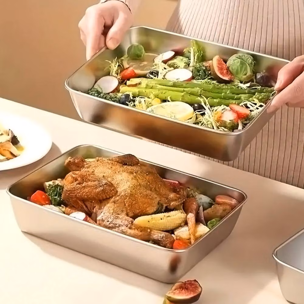 Living and Home 6-Piece Stackable Stainless Steel Rectangular Food Storage Container Set with PP Lids in Silver – 4