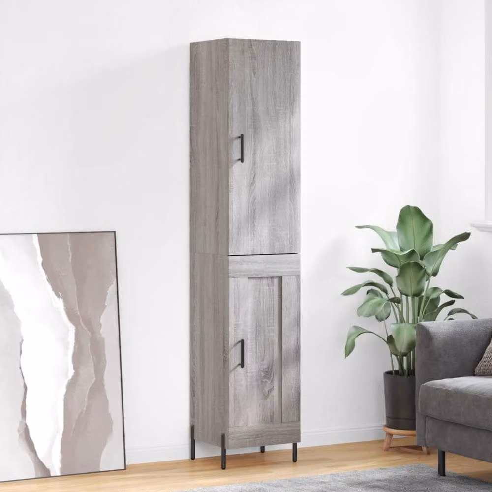 Berkfield Home Grey Sonoma Highboard with Hinged Doors and Internal Shelves, W/D/H: 34.5 x 34.0 x 180.0 cm – 2