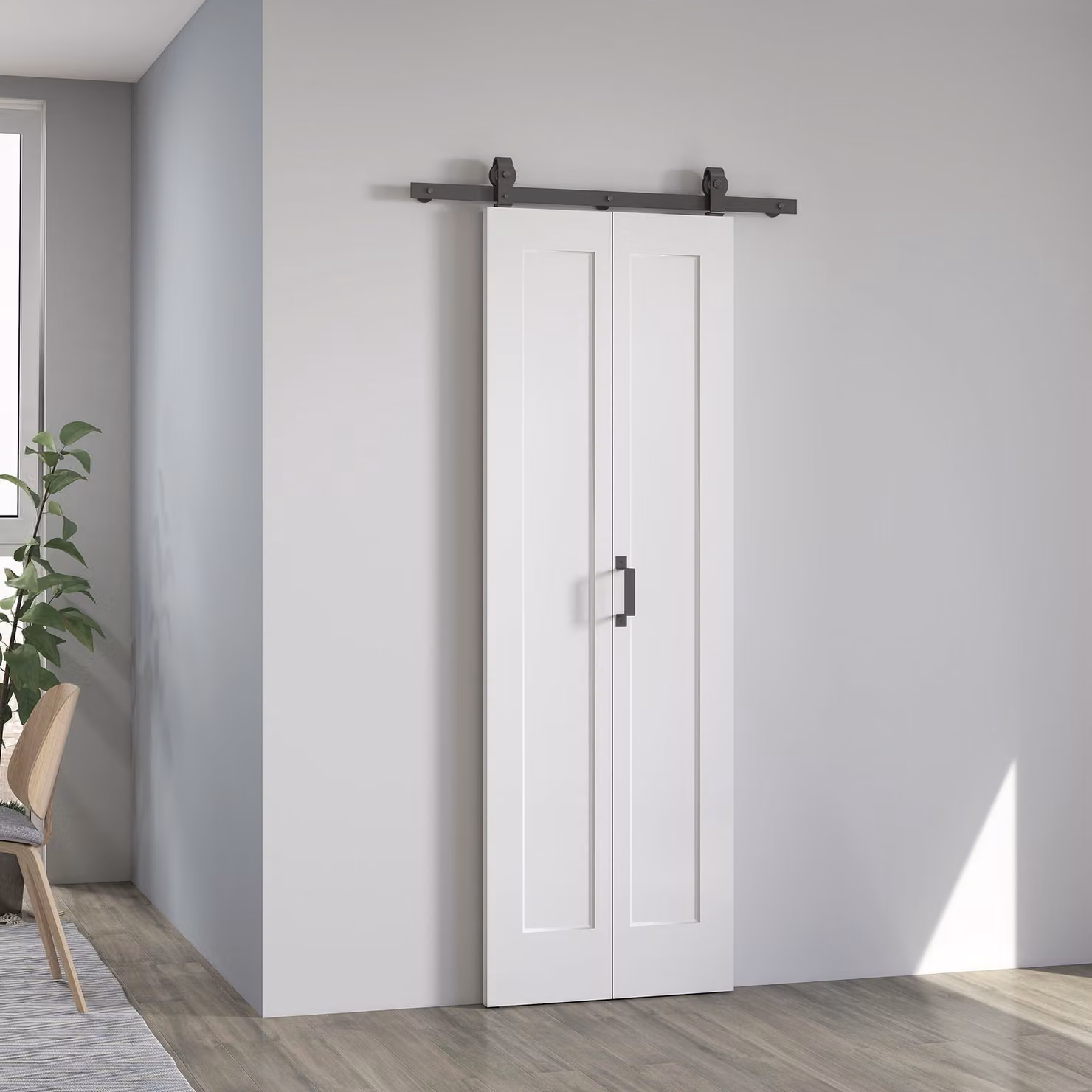 HOMCOM Modern Sliding Door Set with Steel Rail, White, Width: 70 cm