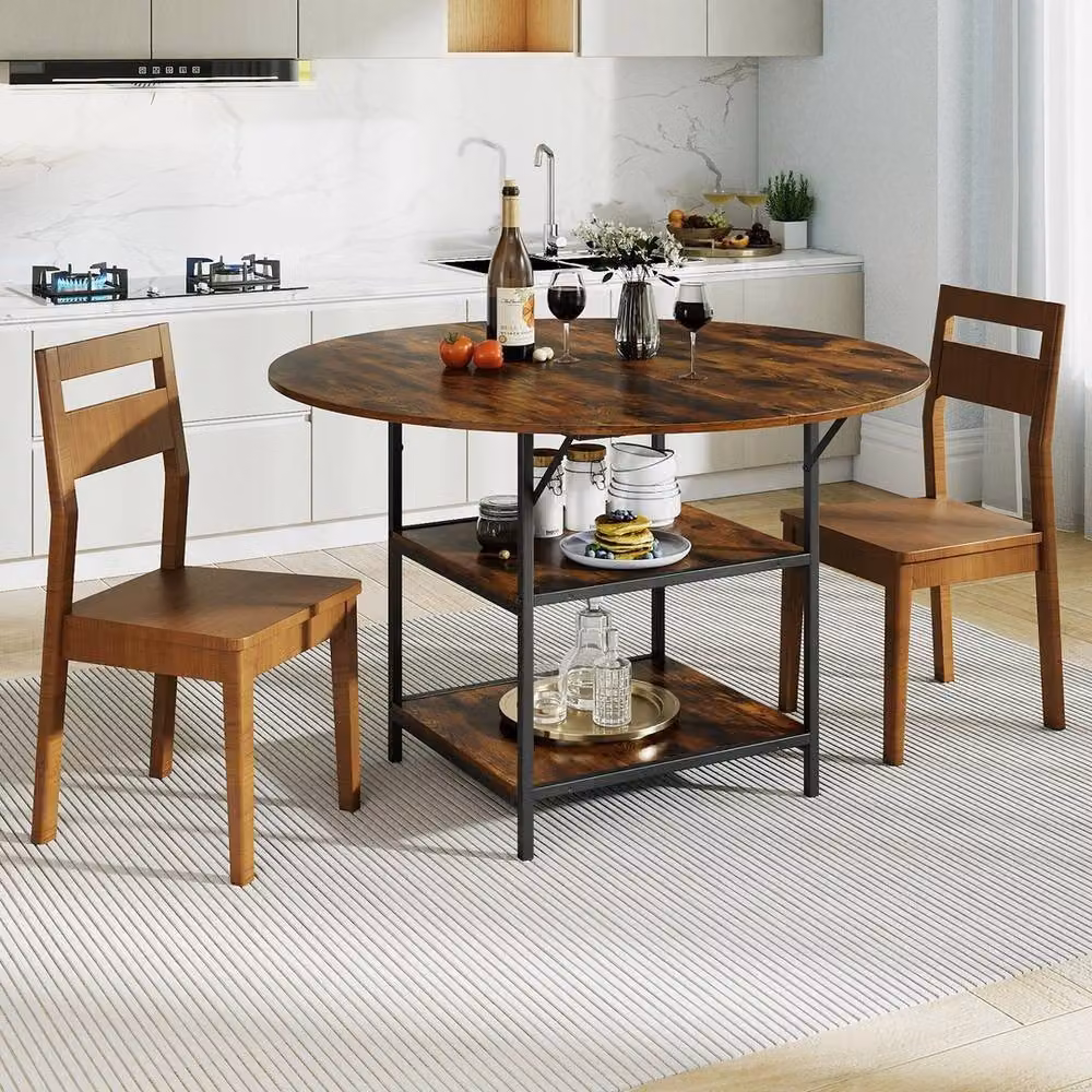 VOGREX Round Dining Table in Brown, Diameter: 120 cm – 3