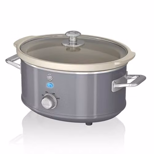 Swan Retro Slow Cooker with Keep Warm Function and Dishwasher Safe Parts, 3.5L, 200W, Grey