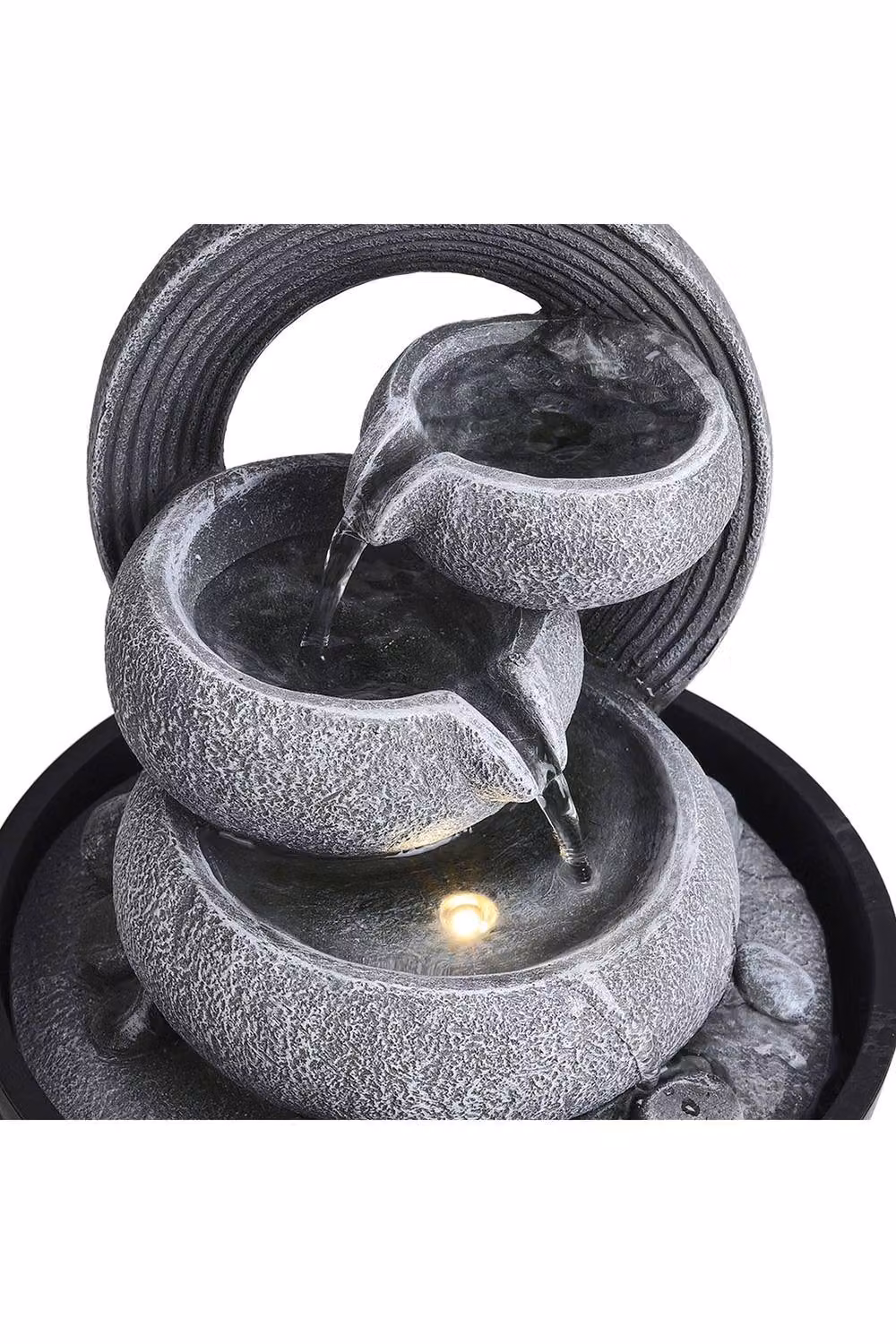 Garden Sanctuary Grey Resin Tabletop Garden Fountain with LED Light – 4