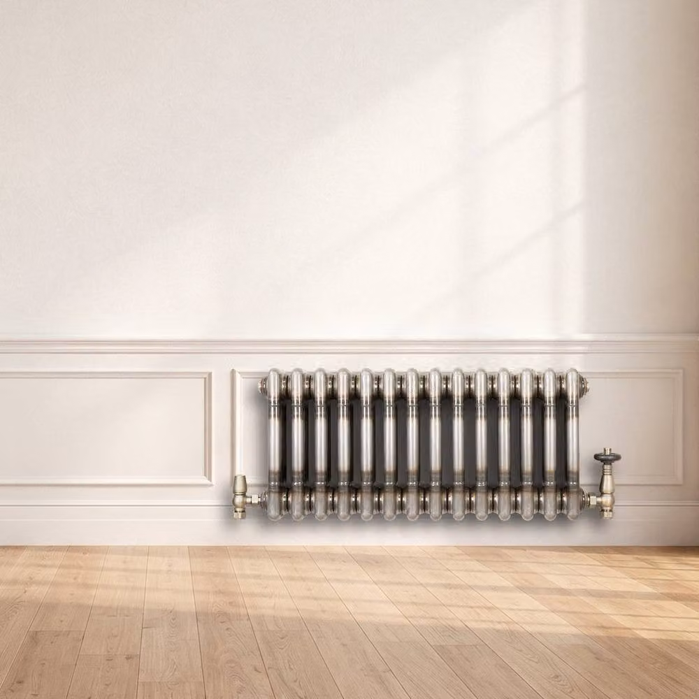 Monstershop Traditional 3 Column Steel Radiator with Integrated Valves and Wall Brackets, Silver, H: 650 mm, W: 30 mm, D: 30 mm – 4