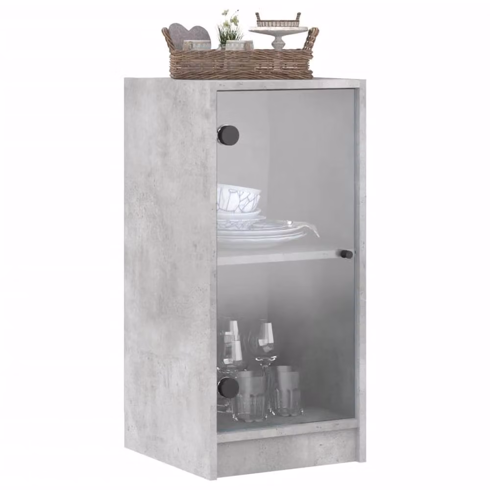 Berkfield Home Side Cabinet with Glass Doors, Concrete Grey, W: 35 cm, D: 37 cm, H: 75.5 cm – 2