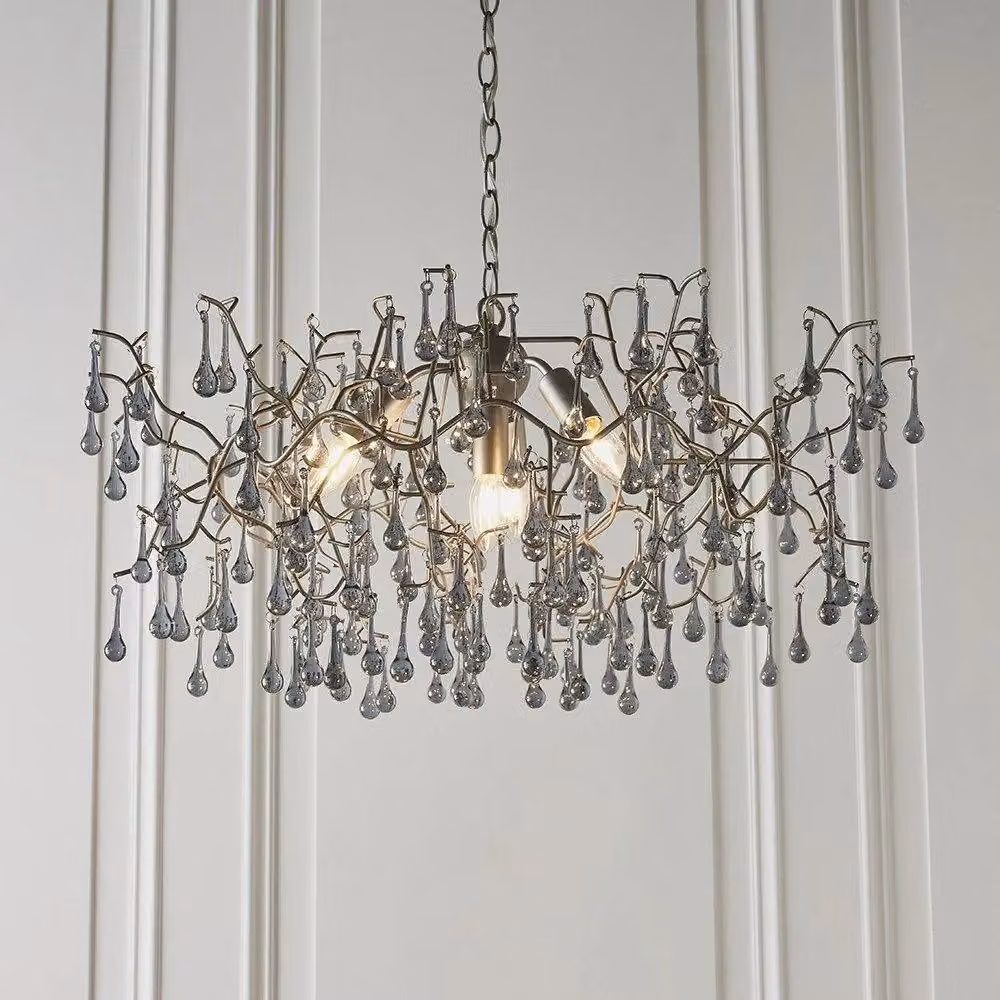 Netlighting RIMINI Modern Dimmable 4 Light Glass and Crystal Ceiling Pendant in Silver and Grey – 2