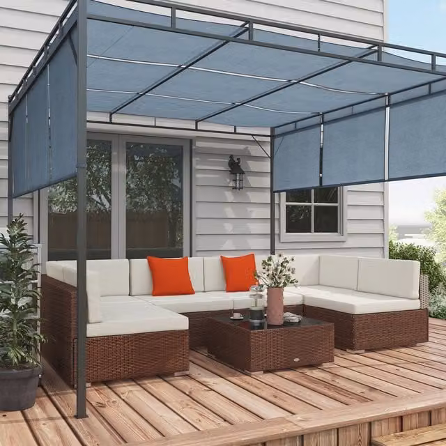 Outsunny 7 Piece Modern Brown Rattan Garden Furniture Set