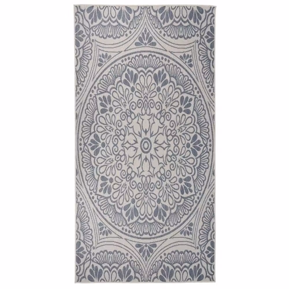 Berkfield Home Blue Patterned Outdoor Flatweave Round Rug, Diameter: 100 cm – 2