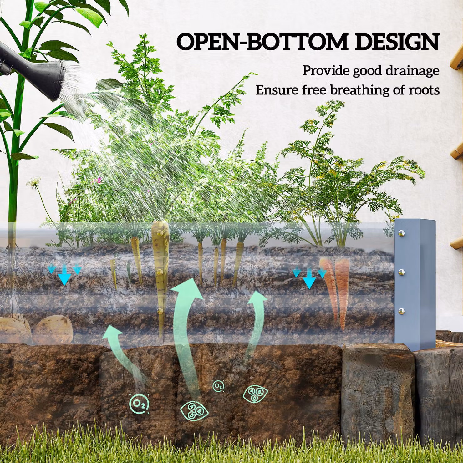 Outsunny Galvanised Steel Open Planter, Silver, W: 240 cm, H: 30 cm, D: 120 cm – 5