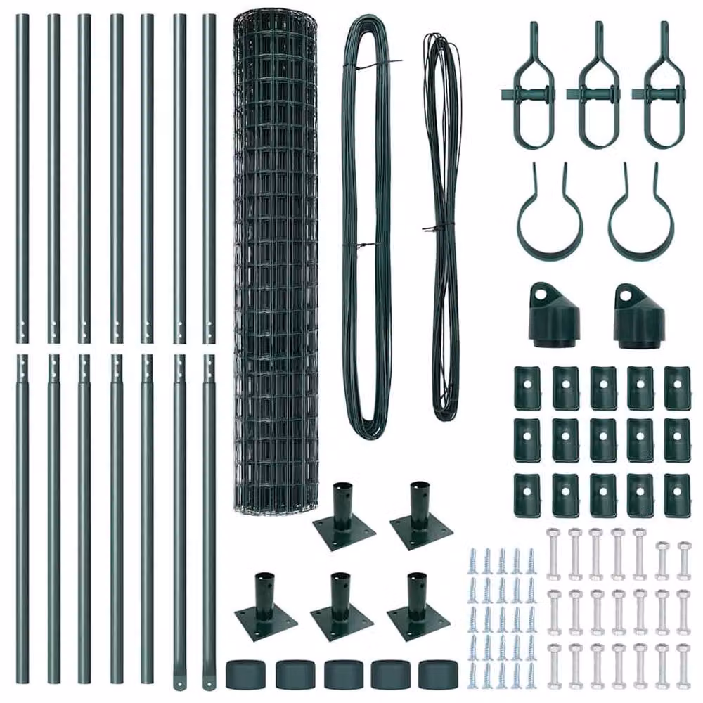 Berkfield Home Euro Fence with 7 Flanged Posts, Galvanised Steel, Green, W: 10 m, H: 1.6 m – 5