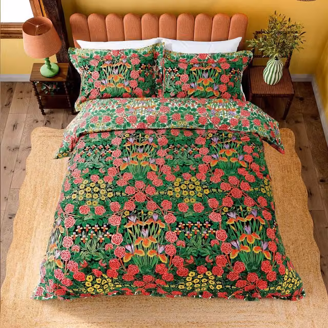 Morris & Co Campanula Super Kingsize Cotton Percale Duvet Cover and Pillowcase Set, Sunburst/Ebony, W: 200 x L: 200 cm