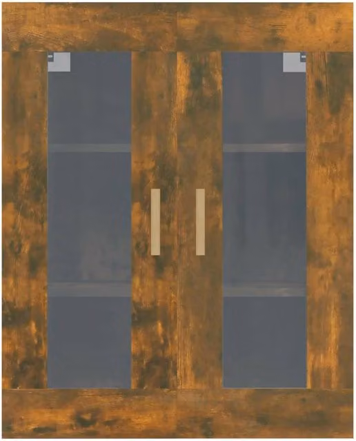 Berkfield Home Hanging Wall Cabinet in Smoked Oak Brown with Glass Doors, W/D/H: 69.5 x 34 x 90 cm