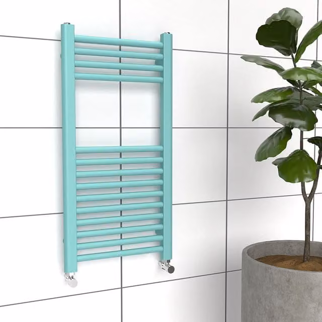 Lux Heat Steel Wall Mounted Towel Radiator in Light Aqua Green, W: 40 cm, H: 80 cm