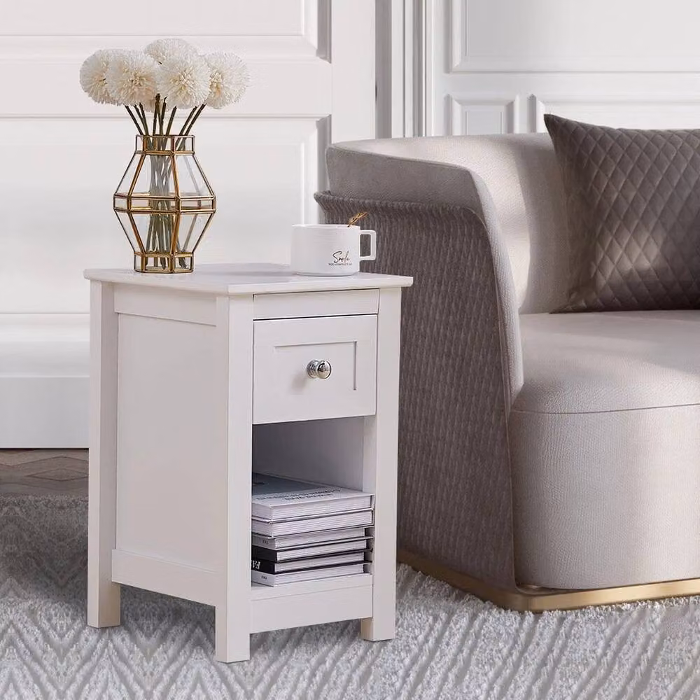 KORVIXA Narrow Wood Bedside Storage Cabinet in White – 3