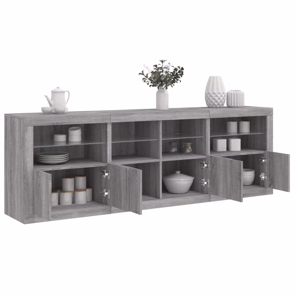 Berkfield Home Modern Sideboard with Integrated LED Lights in Grey Sonoma, W/D/H: 202 x 37 x 67 cm – 1