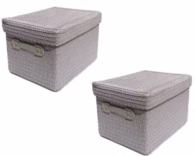 Topfurnishing Fabric Storage Basket with Handles and Lid, Grey, Height: 17.5 cm