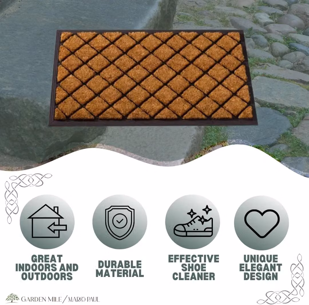 Marco Paul Black Diamond Non-Slip Coir Door Mat with Rubber Edge, Width: 75 cm – 8
