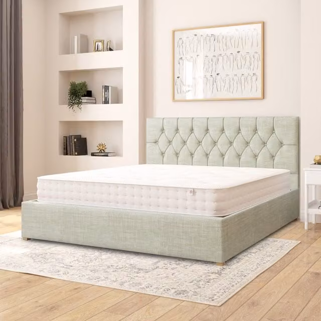 Aspire Olivier Fabric Ottoman Storage Bed in Eau De Nil Blue/Green, Superking, W: 200 cm x D: 200 cm