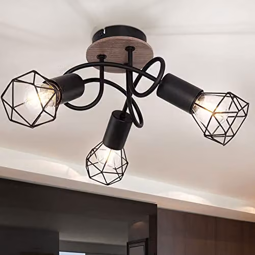 Netlighting Xara I Multi Arm Semi Flush Ceiling Lamp in Black and Brown with 3x E14 Wood and Metal Accents – 5