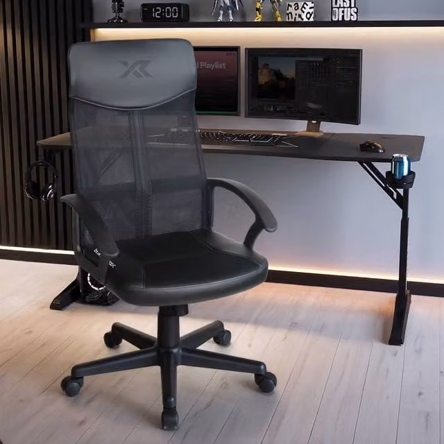X Rocker Vanguard Black Fabric Gaming Chair with Headrest and Armrests, H 117 x W 67 x D 67 cm