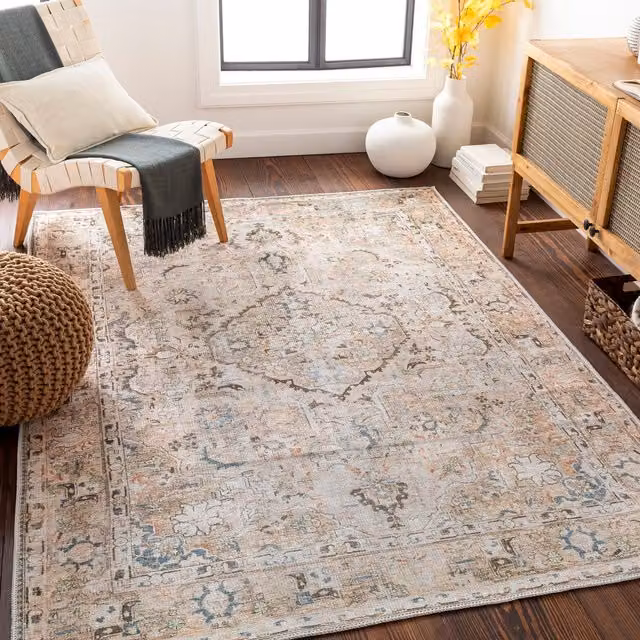 Livabliss Kemer Washable Vintage Boho Living and Dining Rug in Taupe, Beige, Grey and Blue, W: 160 cm, D: 215 cm – 1
