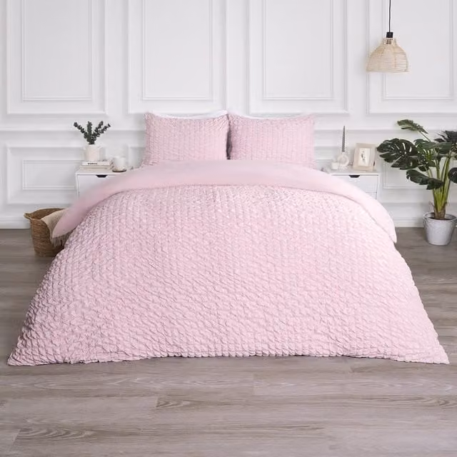 OHS Geo Seersucker Duvet Set in Pink, 140 x 200 cm