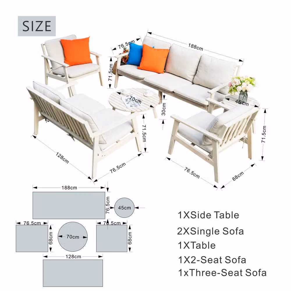 Direct Wicker 6-Piece Outdoor Sectional Sofa Set with Beige Upholstered Cushions and Acacia Wood Frame – 4