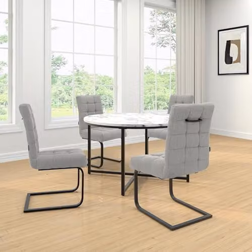 Dorel Home Furnishings Terza Set of 2 Modern Cantilever Dining Chairs in Grey Fabric with Metal Frame, W: 47 cm, D: 59 cm, H: 95 cm – 2