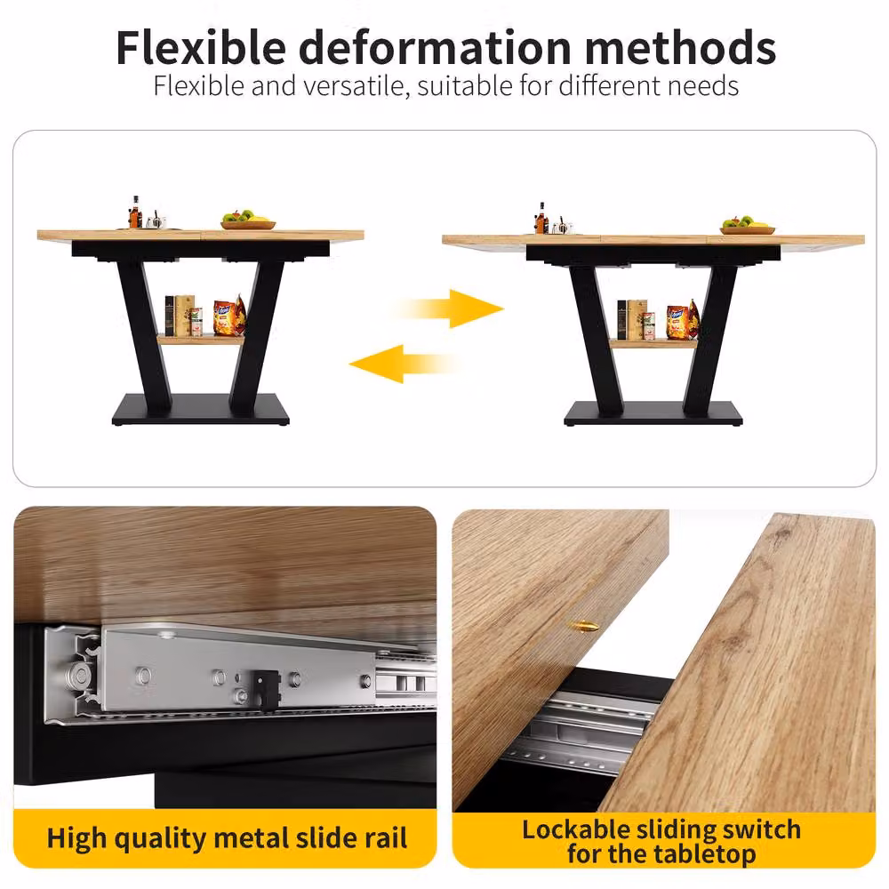 ModernLuxe Extendable Rectangular Dining Table in Light Oak and Black, W/D/H: 150 x 70 x 75 cm – 4