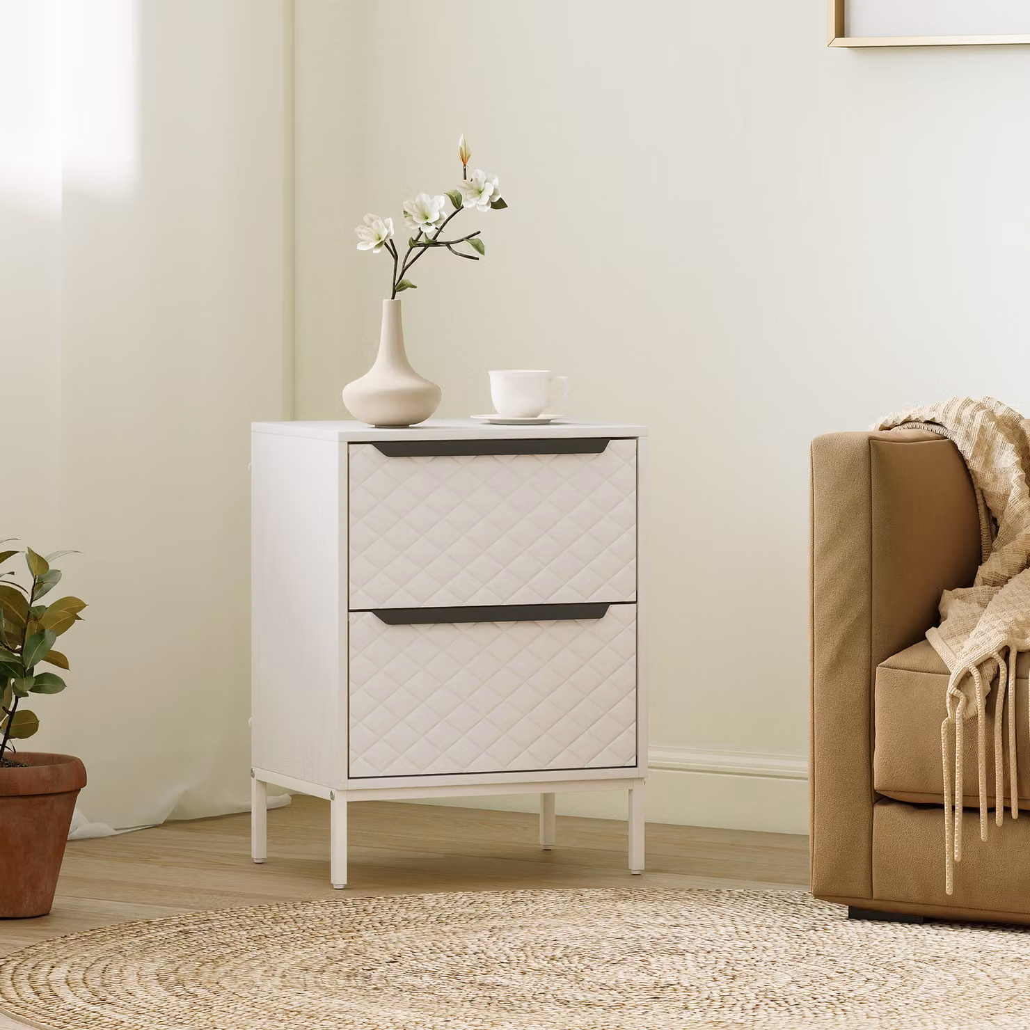 HOMCOM Modern White Chest of Drawers with 2 Fabric Drawers and Aluminium Handles – 2