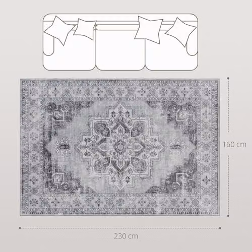 HOMCOM Vintage Floral Area Rug, Grey, W: 230 cm, D: 160 cm – 2