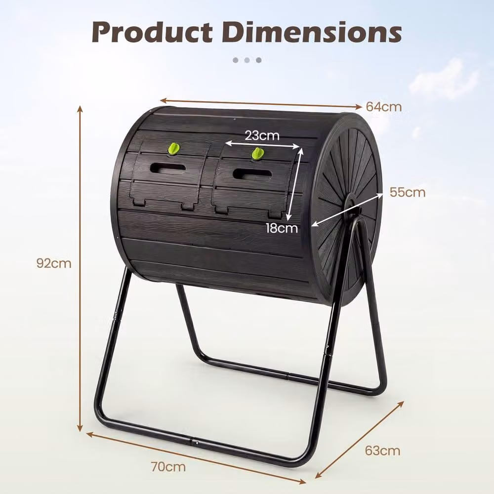 Costway Dual Chamber Large Outdoor Compost Tumbler, 142L, Black – 2