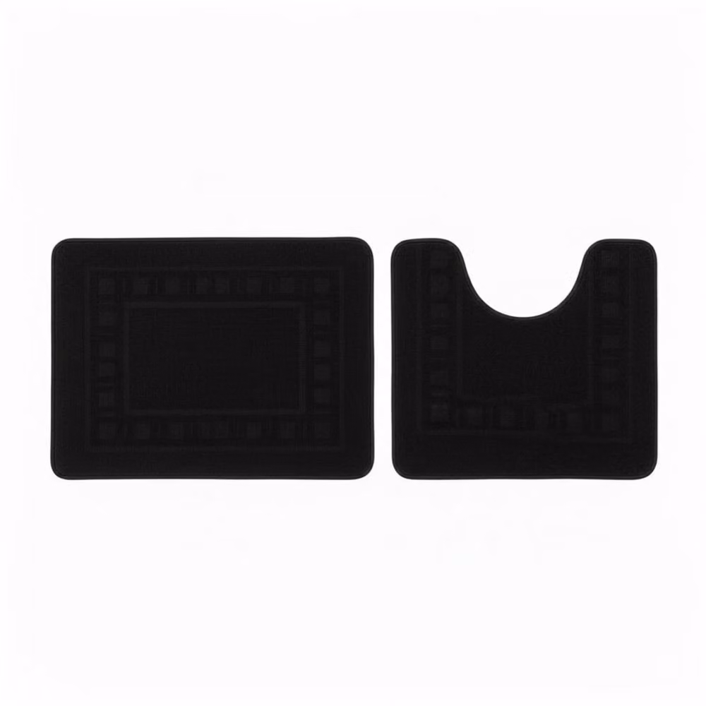 Snug City 2 Piece Box Design Bath Mat Set in Black, Non-Slip and Absorbent, W: 80 cm, D: 50 cm – 2