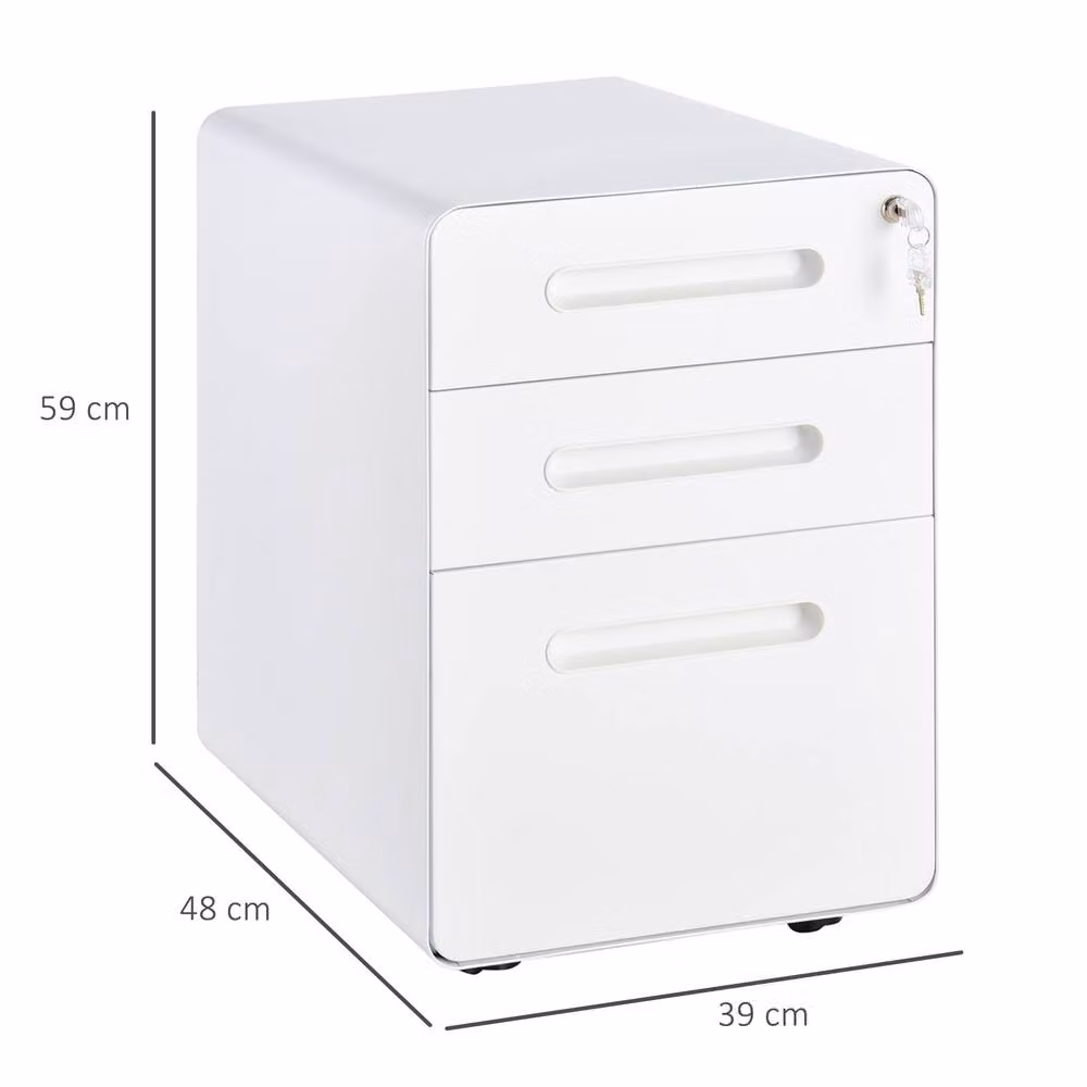 ERGOVEXA Lockable Metal File Cabinet with 3 Drawers and Castors, White – 2