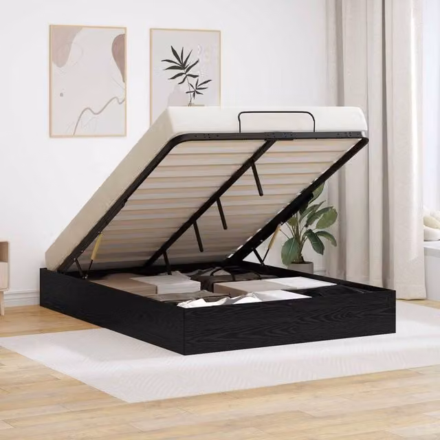 Berkfield Home Ottoman Bed Frame in Black Oak, W/D/H: 140 x 200 x 25 cm