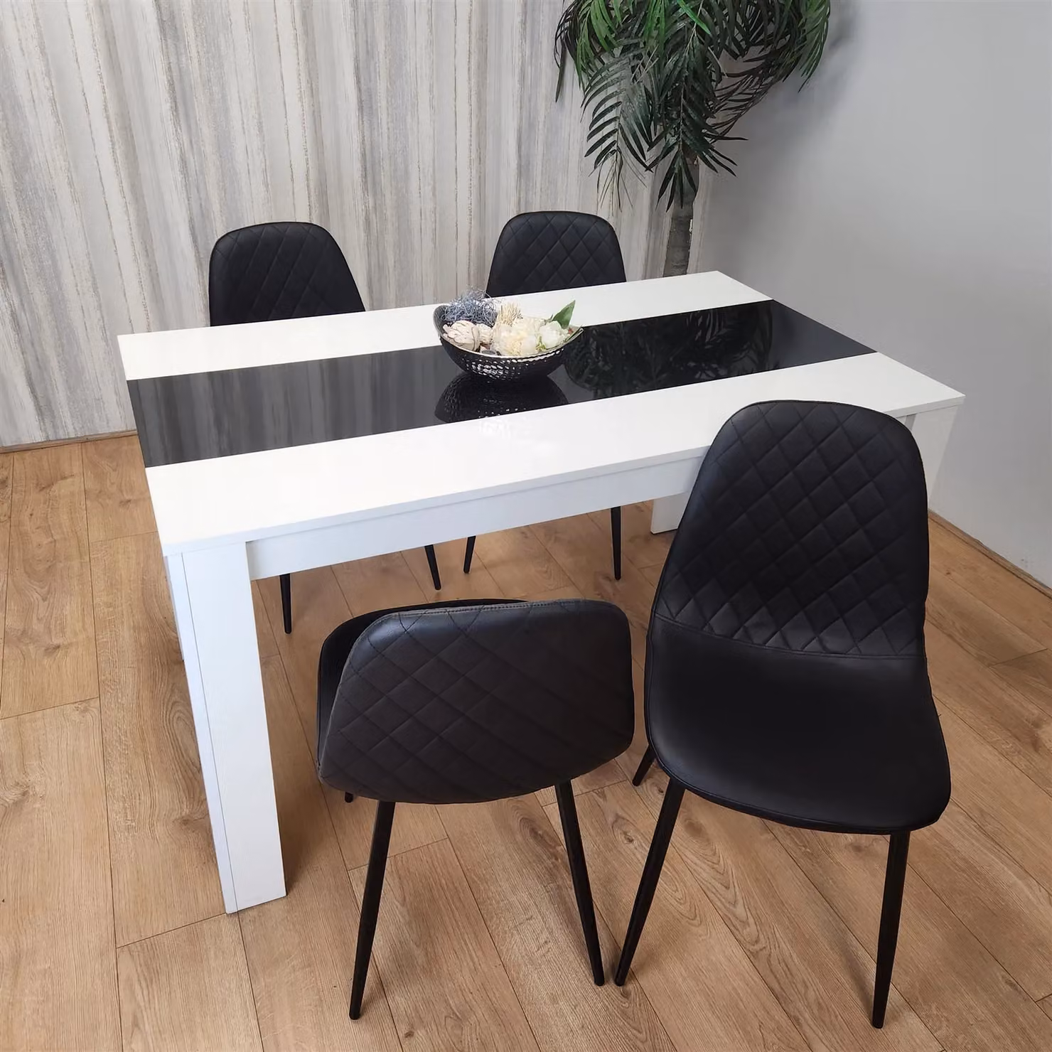 KOSY KOALA Modern Rectangular Dining Table and 4 Chairs Set in White and Black – 2