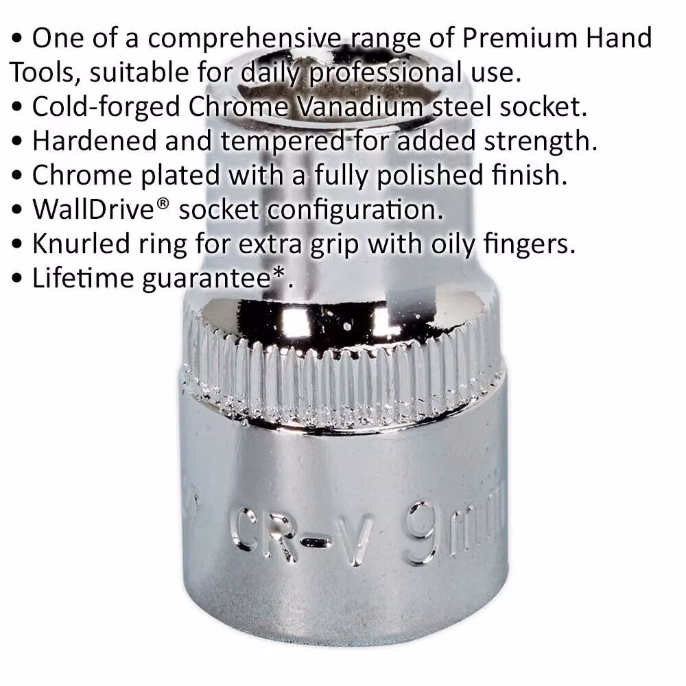 Loops 9mm Forged Steel 3/8 inch Square Drive Socket in Silver Chrome Vanadium – 2