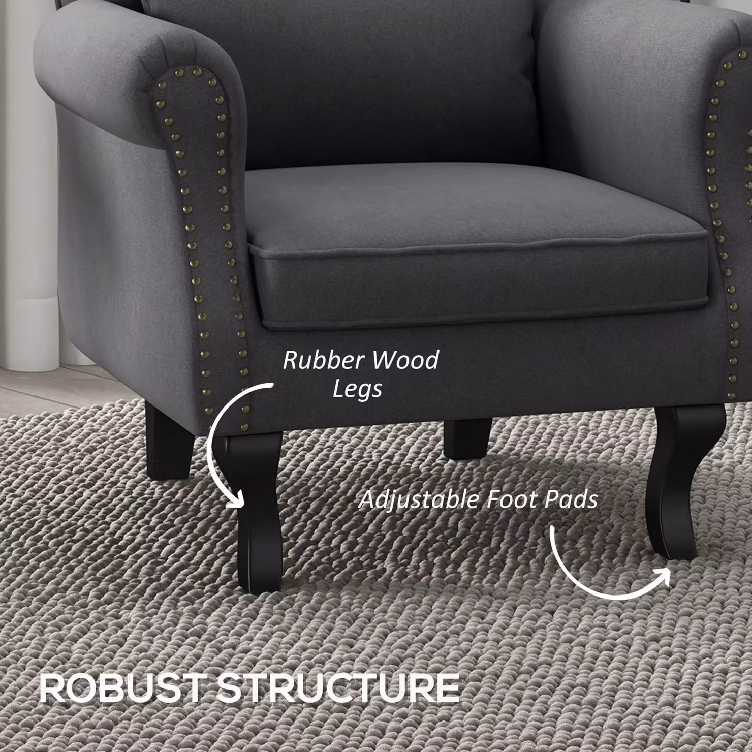 HOMCOM Chesterfield Style Wingback Accent Chair with Pillow in Grey Fabric – 4
