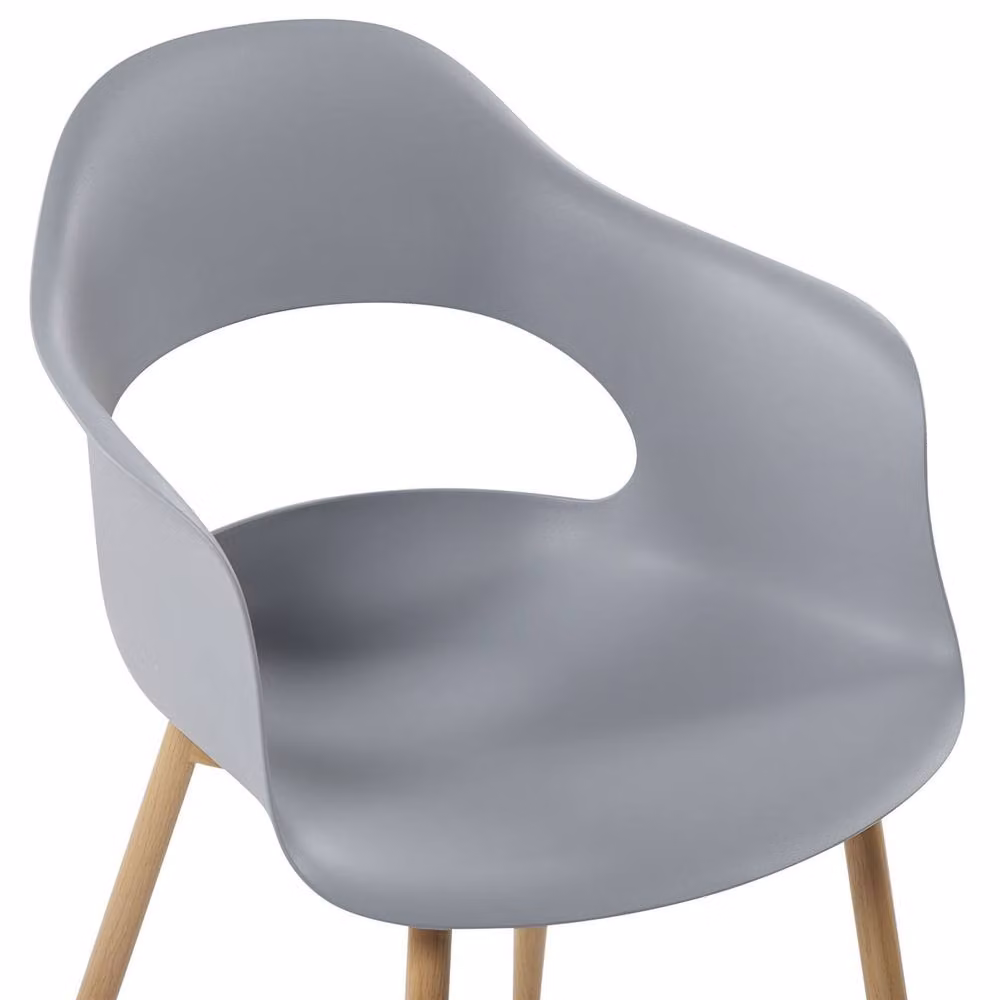 Wyld and Coco Set of 2 Modern Grey Synthetic Dining Chairs with Armrests and Metal Legs – 3