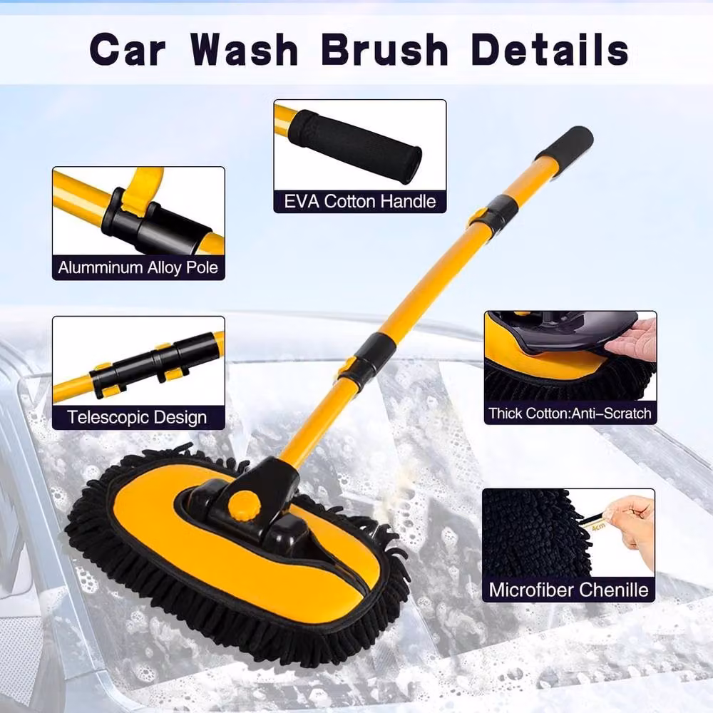 Havendro Curved Rod Soft Hair Car Cleaning Brush and Wash Mop in Yellow – 3