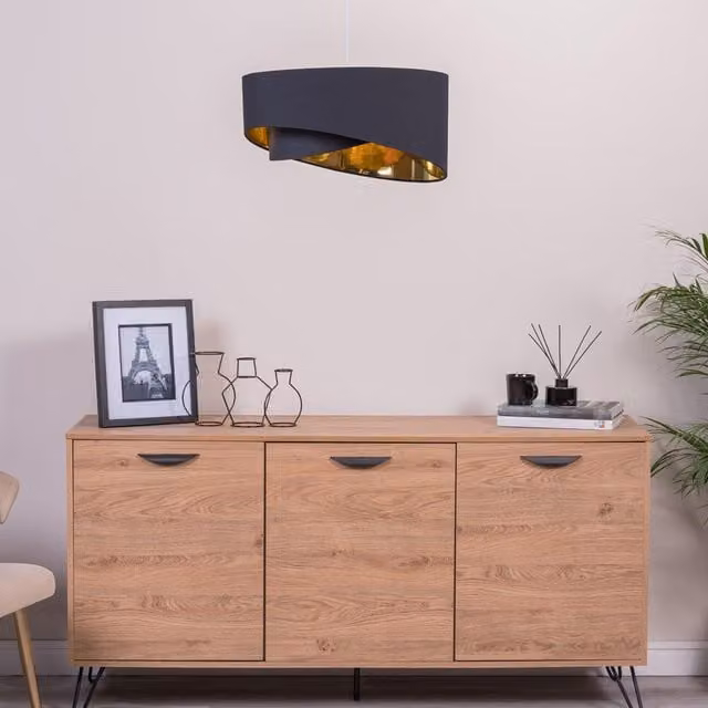 Trekan Modern Cylinder Fabric Ceiling Pendant Shade in Black and Gold/Brass