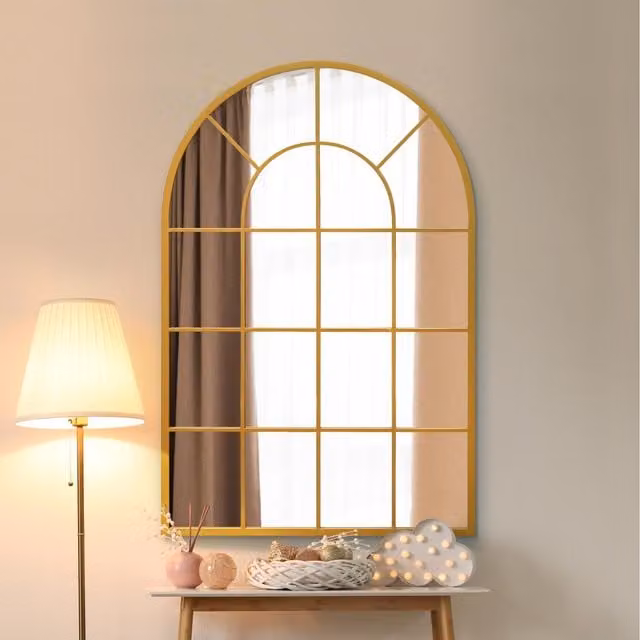 MirrorOutlet Arcus Window Modern Wall Mirror in Gold and Black
